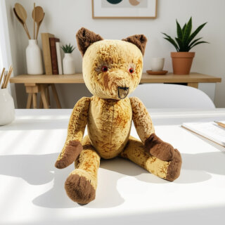 Vintage Zweifarben-Teddybär mit Holzwolle – 1950er Jahre