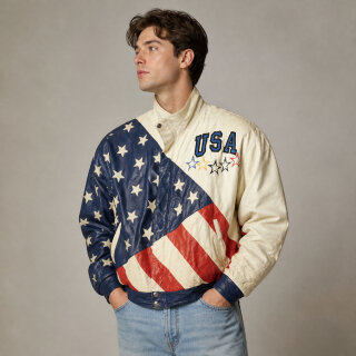 Vintage Serge Platini USA Lederjacke L – Stars and Stripes 90er