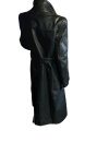 Vintage Kradmantel aus dunkelgrünem Leder – Motorradmantel 120cm