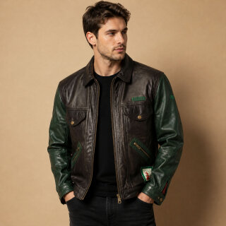 Vintage AWACS Lederjacke XL – Two-Tone Fliegerjacke Braun-Grün