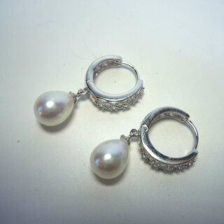 Hänge Silber Ohrringe mit Süßwasser Perlen